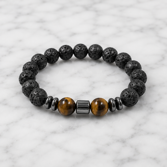 Pulsera MAGMA - Arraigo y Calma • Lava, Ojo de Tigre y Hematita