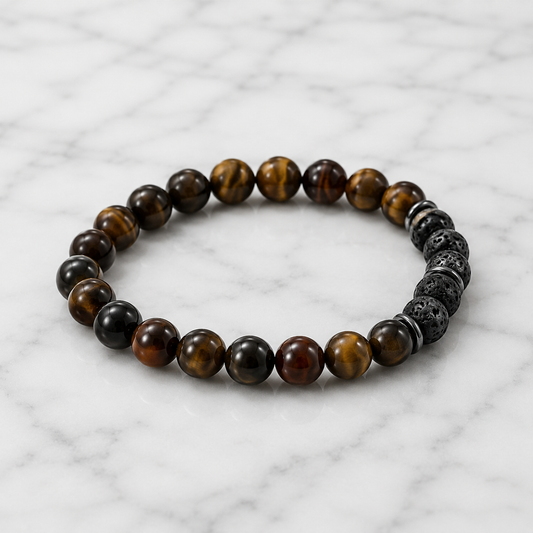 Pulsera TEMPLE - Ojo de Tigre, Piedra de Lava y Hematita