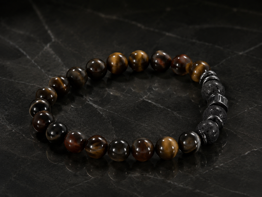 Pulsera TEMPLE - Ojo de Tigre, Piedra de Lava y Hematita