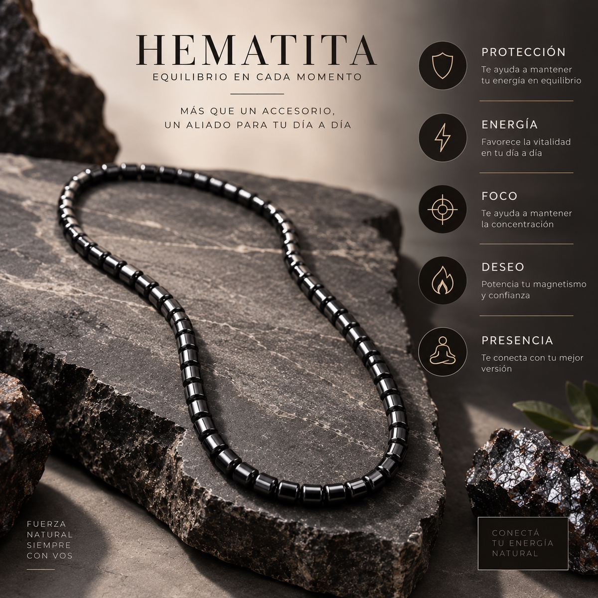 HEMATIA Collar de Hematita « Energía y Protección